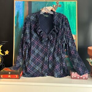 Lauren Ralph Lauren Plaid Blouse - Navy and Purple 3X